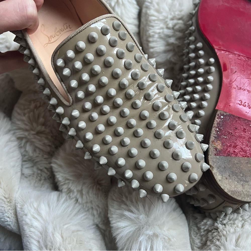 Christian Louboutin Taupe Studded Flats - Picture 4 of 7